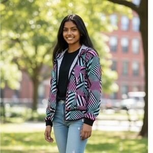 Ivivva by Lululemon Girls 14 Windbreaker Jacket Thumbholes Pastel Geometric
